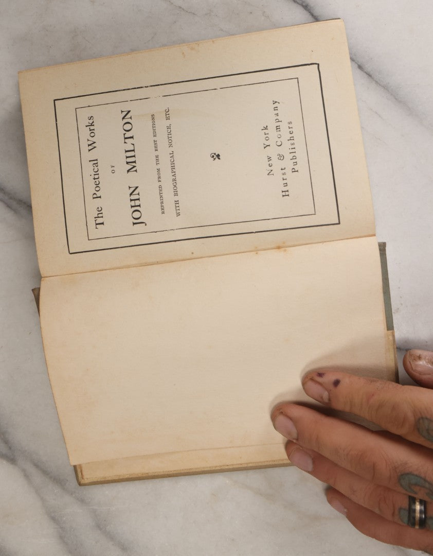 Lot 109 - "The Poetical Works Of John Milton" Antique Poetry Book "Reprinted From The Best Editions With Biographical Notice Etc.," Hurst & Company, Publishers, New York, Circa 1900, With Decorative Illustrated Cover