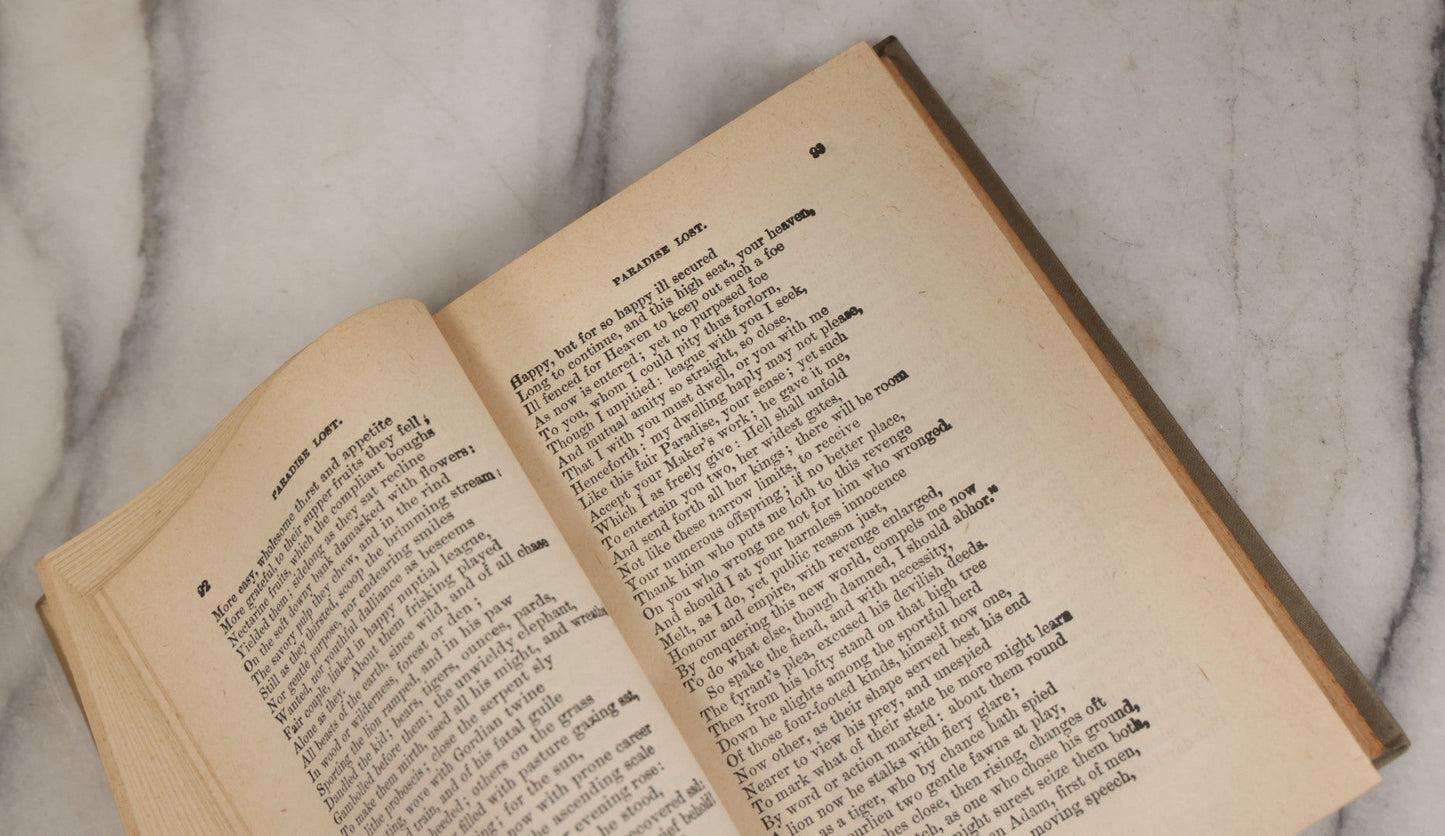 Lot 109 - "The Poetical Works Of John Milton" Antique Poetry Book "Reprinted From The Best Editions With Biographical Notice Etc.," Hurst & Company, Publishers, New York, Circa 1900, With Decorative Illustrated Cover