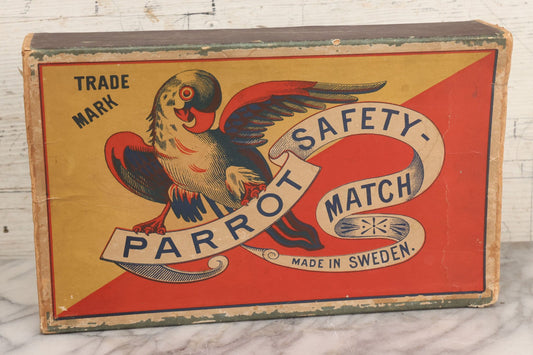Lot 023 - Vintage Jumbo Sized Outer Matchbox With Lithographed Paper Label For Parrot Safety-Match, Made In Sweden, By Jönköpings & Vulcans