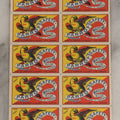 Lot 027 - Vintage Uncut Sheet Of Ten Lithographed Parrott Safety-Match Matchbox Labels, Made In Sweden, By Jönköpings & Vulcans
