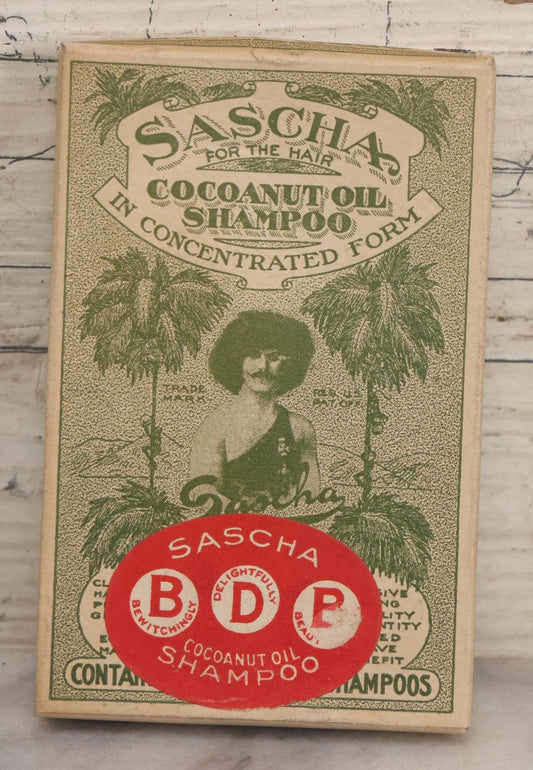 Lot 028 - Vintage "Sascha 'For The Hair' Cocoanut Oil Shampoo In Concentrated Form" Advertising Box With Contents, United Pure Food Co.,Drug Department Distributors, Sapco Building, New York