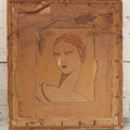 Lot 055 - Vintage "Two-Fer" Wall Art With Hand Painted Folk Art Parrot On Canvas In Frame, With Original Framed Art Deco Print Of Woman Visible On Verso, 15-1/4" W x 17-1/4" H
