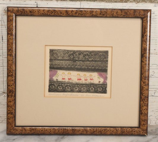 Lot 058 - Vintage Artist Proof Etching Print Of Dancing Nude Blond Women, Titled "Gentlemen Prefer Blonds" By Anna Hoogasian, In Frame, 9-1/8" W x 8-1/4" H