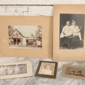 Lot 081 - Five Piece Antique Boarded Photography Grouping Including Woman Posing With Her Home, Two Children On Wicker Chair, Portraits Of Ladies, And Family Standing On Porch