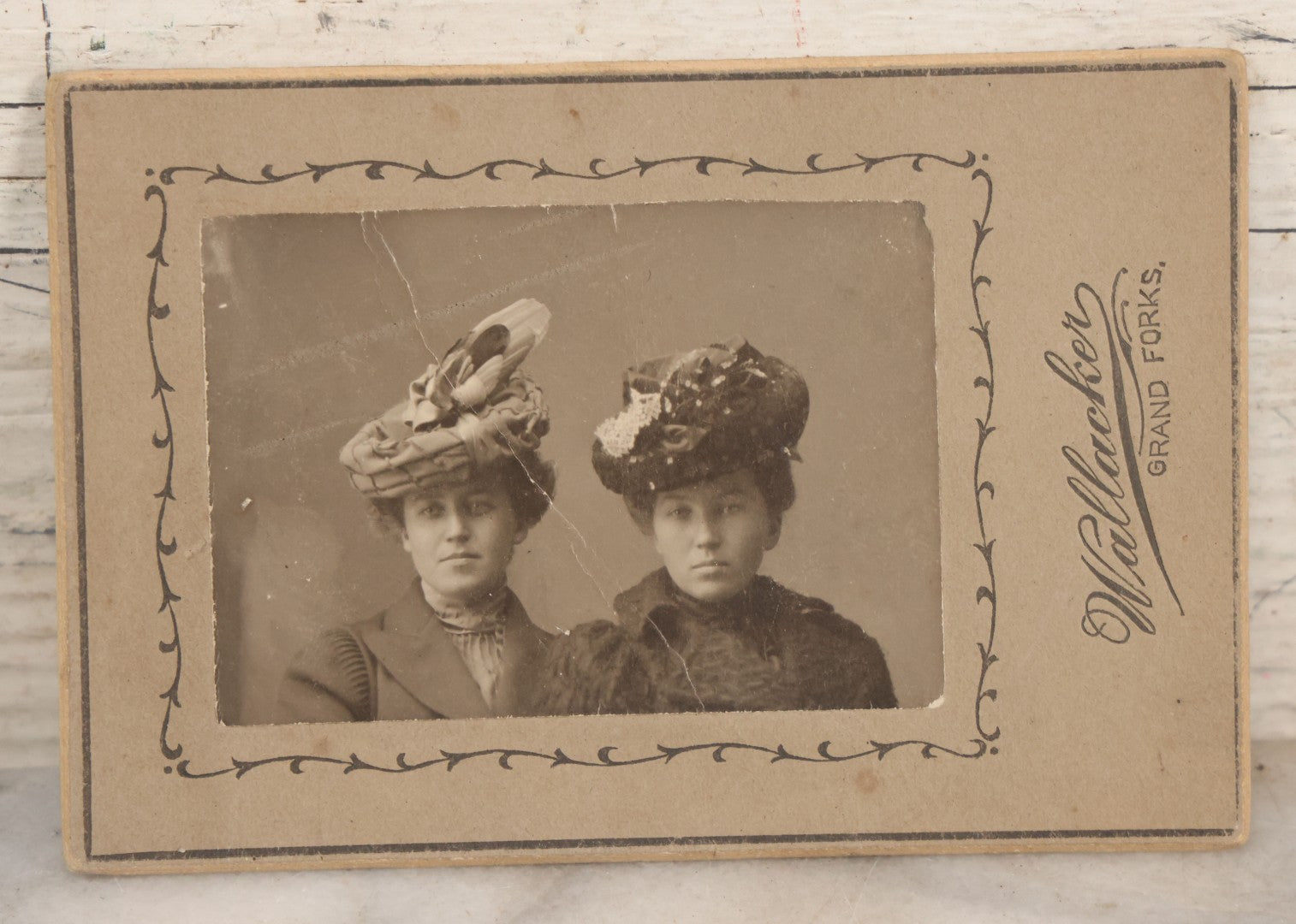 Lot 081 - Five Piece Antique Boarded Photography Grouping Including Woman Posing With Her Home, Two Children On Wicker Chair, Portraits Of Ladies, And Family Standing On Porch