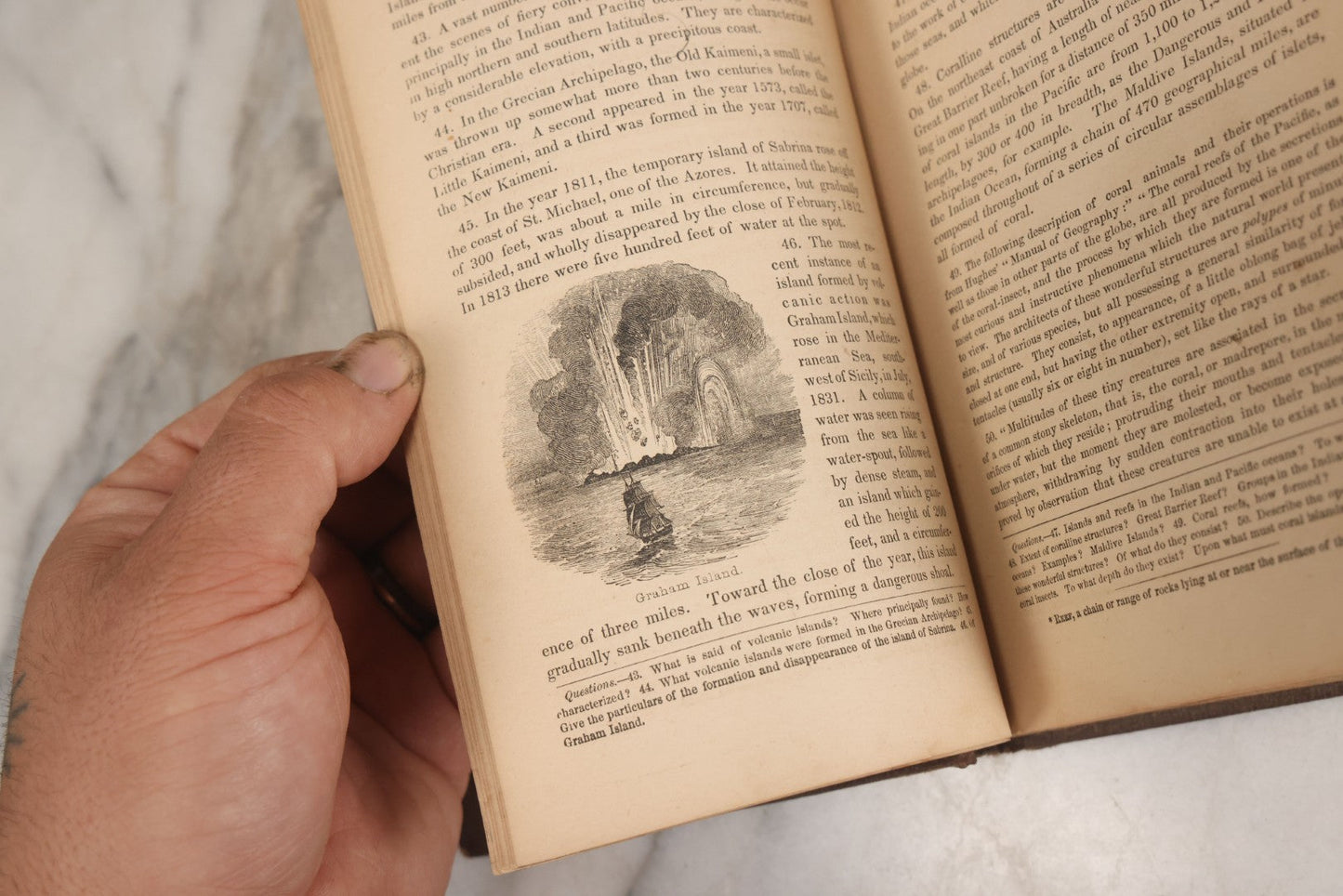 Lot 106 - "Outlines Of Physical Geography" Antique Geography Book By George W. Fitch, Illustrated With Six Maps And Numerous Engravings, Fourth Large Edition, With Marbled Fore-Edge, J.H. Colton And Company, Publishers, New York, 1856