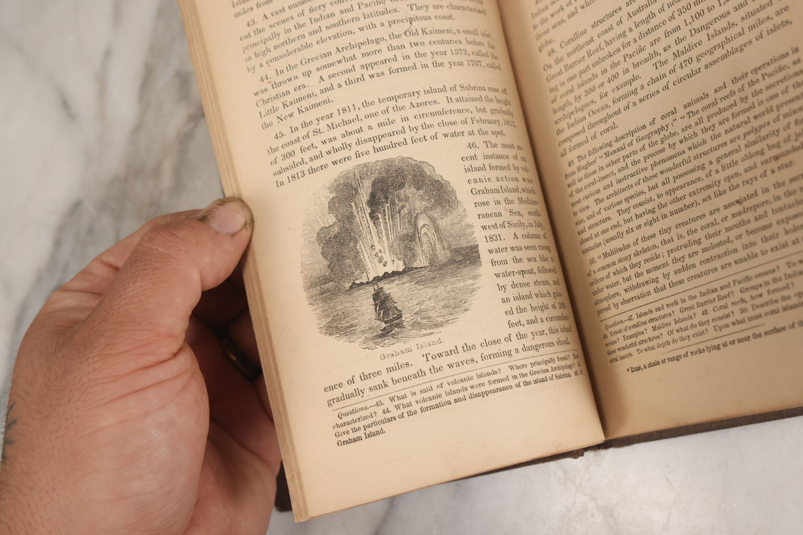 Lot 106 - "Outlines Of Physical Geography" Antique Geography Book By George W. Fitch, Illustrated With Six Maps And Numerous Engravings, Fourth Large Edition, With Marbled Fore-Edge, J.H. Colton And Company, Publishers, New York, 1856