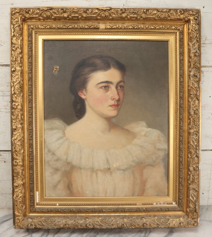 Lot 005 - Antique Late 19th Century Oil On Canvas Portrait Painting Of ...