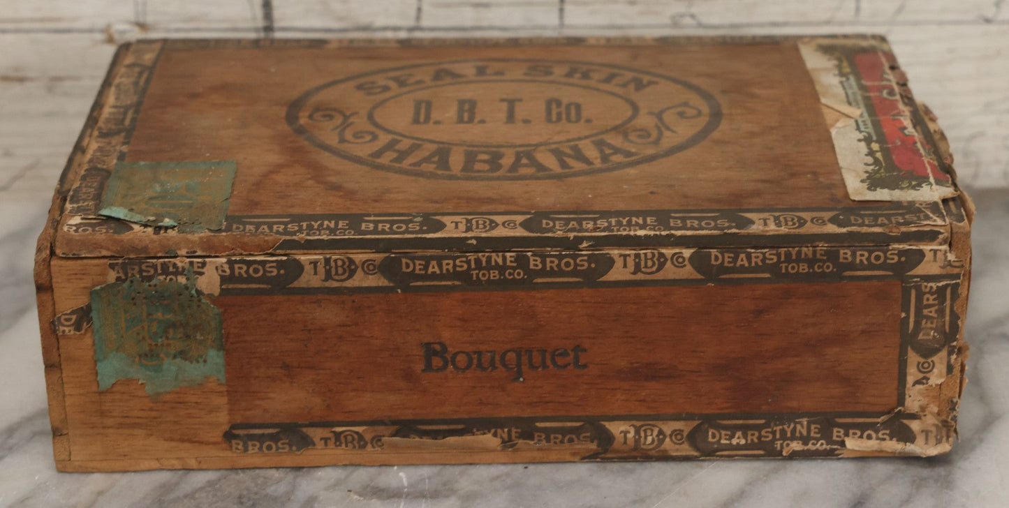 Lot 115 - Antique Wooden Cigar Box For "Seal Skin" Cigars, Manufactured By Dearstyne Bros. Tobacco Co., Albany, New York, With Lithographed Interior And Exterior Labels With Arctic Seal Graphics