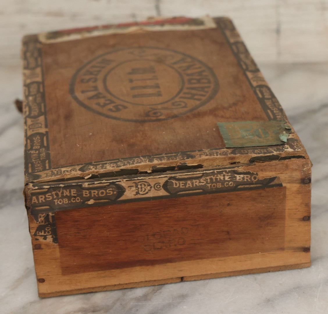 Lot 115 - Antique Wooden Cigar Box For "Seal Skin" Cigars, Manufactured By Dearstyne Bros. Tobacco Co., Albany, New York, With Lithographed Interior And Exterior Labels With Arctic Seal Graphics