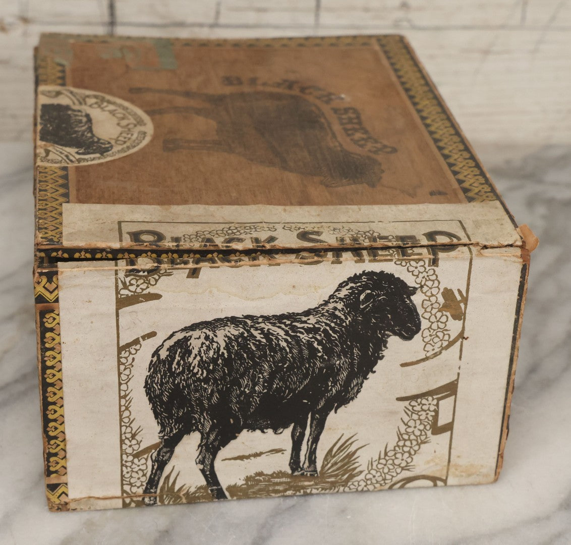 Lot 117 - Antique Wooden Cigar Box For "Black Sheep" Cigars, Distributed By Tichenor Cigar Co., Inc., With Lithographed Interior And Exterior Labels With Black Sheep Graphics