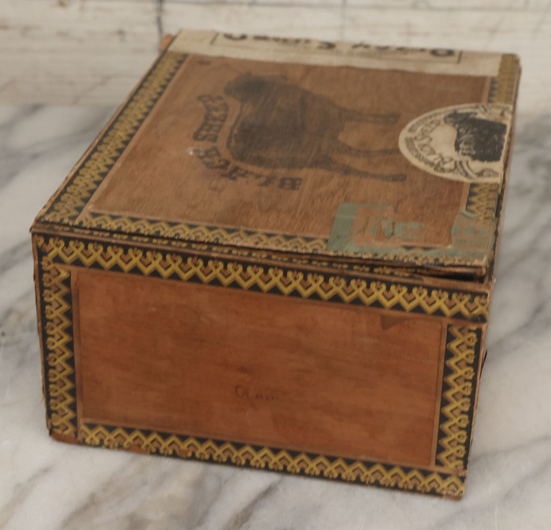 Lot 117 - Antique Wooden Cigar Box For "Black Sheep" Cigars, Distributed By Tichenor Cigar Co., Inc., With Lithographed Interior And Exterior Labels With Black Sheep Graphics