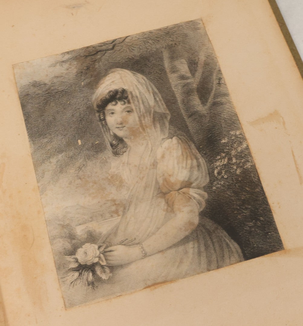 Lot 118 - Antique Victorian Scrapbook Album Green Cover, Silver Daisy Motif, With Many Lithographed Trade Cards, Holiday Cards, And Die Cuts, 90+ Pieces, Including Several Loose Cards