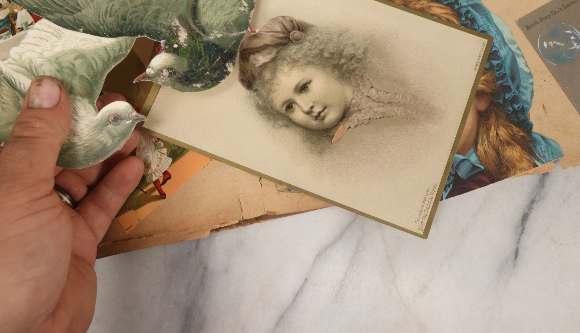 Lot 119 - Antique Victorian Scrapbook Album Cover With Playing Cards And Dogs Graphics, With Many Lithographed Trade Cards, Holiday Cards, And Die Cuts, 100+ Pieces