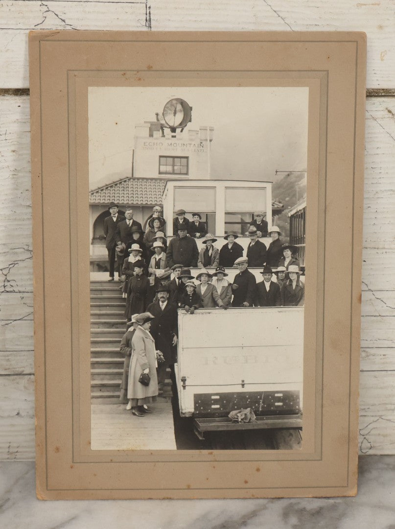 Lot 121 - Antique Boarded Tourist Photograph Of Visitors On Mountainside Mount Lowe Trolley "Rubio" At Echo Mountain, 3500 Feet Above Sea Level, Rubio Canyon, San Gabriel Mountains, Altadena, California