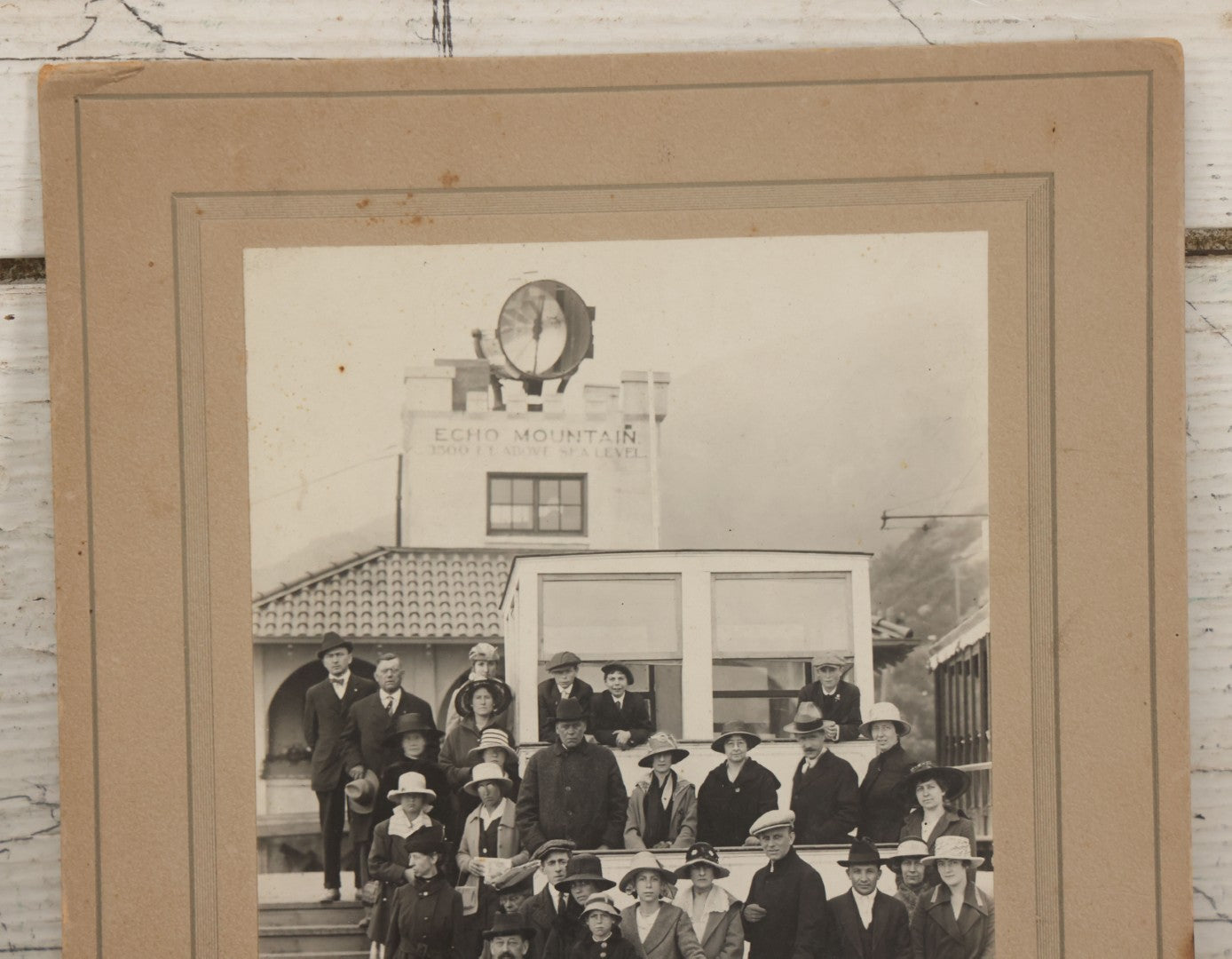 Lot 121 - Antique Boarded Tourist Photograph Of Visitors On Mountainside Mount Lowe Trolley "Rubio" At Echo Mountain, 3500 Feet Above Sea Level, Rubio Canyon, San Gabriel Mountains, Altadena, California