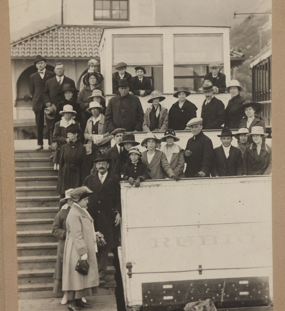 Lot 121 - Antique Boarded Tourist Photograph Of Visitors On Mountainside Mount Lowe Trolley "Rubio" At Echo Mountain, 3500 Feet Above Sea Level, Rubio Canyon, San Gabriel Mountains, Altadena, California
