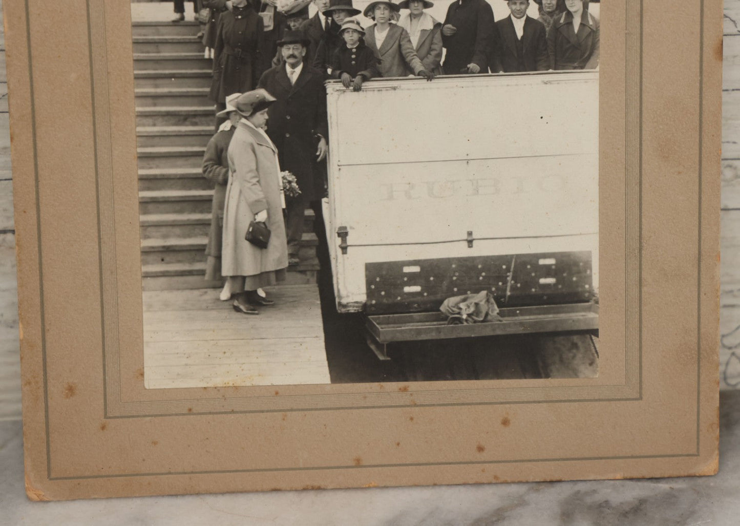 Lot 121 - Antique Boarded Tourist Photograph Of Visitors On Mountainside Mount Lowe Trolley "Rubio" At Echo Mountain, 3500 Feet Above Sea Level, Rubio Canyon, San Gabriel Mountains, Altadena, California