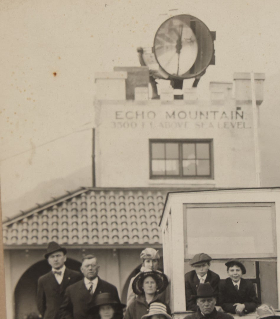 Lot 121 - Antique Boarded Tourist Photograph Of Visitors On Mountainside Mount Lowe Trolley "Rubio" At Echo Mountain, 3500 Feet Above Sea Level, Rubio Canyon, San Gabriel Mountains, Altadena, California