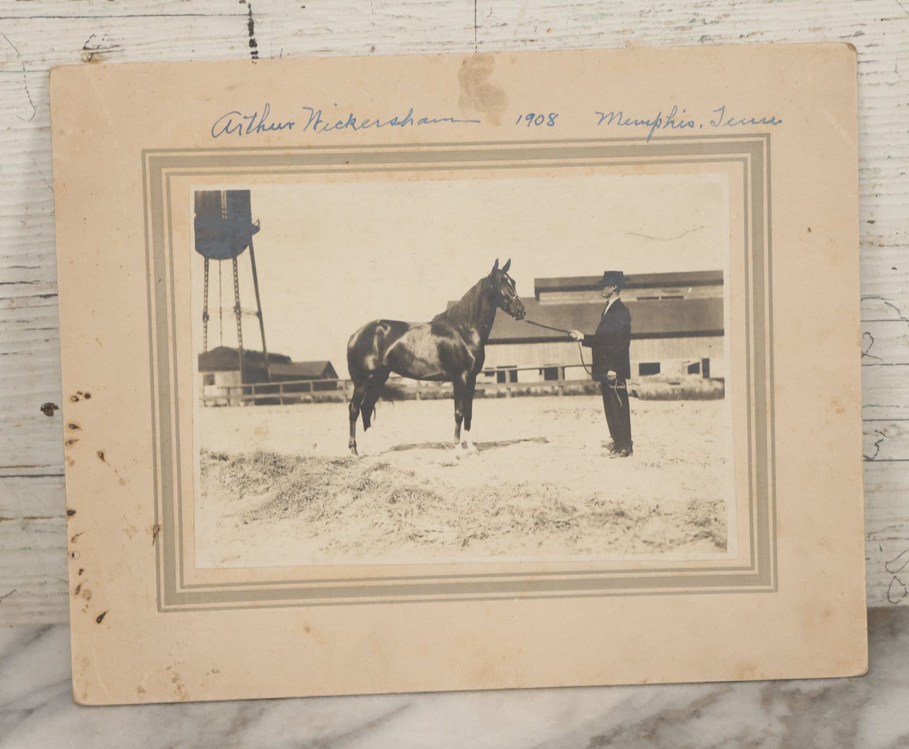 Lot 122 - Antique Boarded Photograph Of Horse Trainer Arthur Nickersham And His Horse Minamie, Photographed In Memphis, Tennessee, August 22, 1908