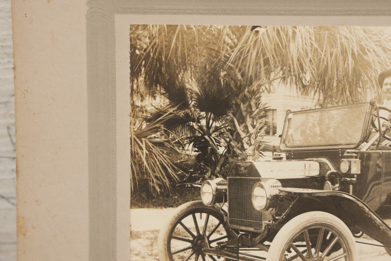 Lot 126 - Antique Boarded Photograph Of Two Gentlemen In Fedoras Seated In Early Automobile, Likely Circa 1916 Ford Model T