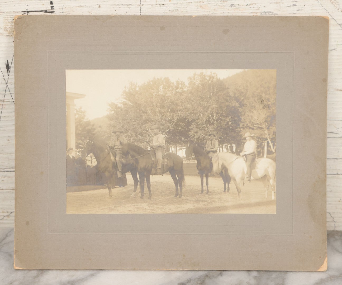 Lot 133 - Antique Boarded Photograph Of Armed Posse Of Cowboys On Horseback, Photographed By A. Garland Hall, White Mountains, Whitefield, New Hampshire