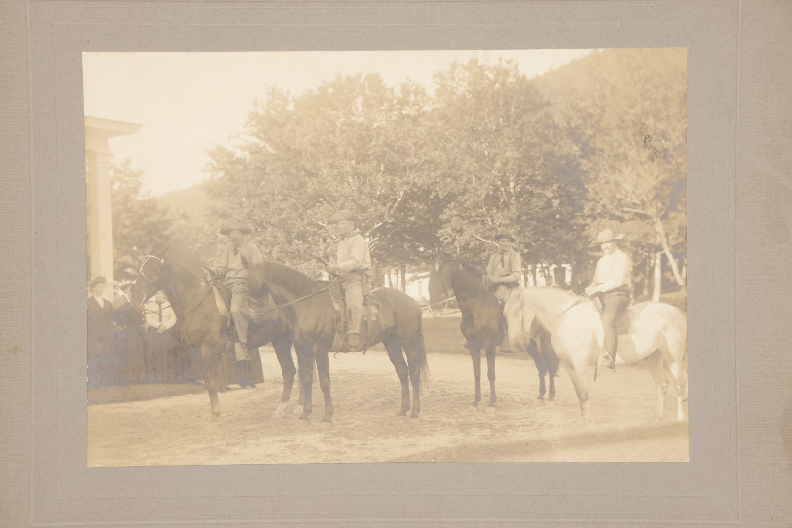Lot 133 - Antique Boarded Photograph Of Armed Posse Of Cowboys On Horseback, Photographed By A. Garland Hall, White Mountains, Whitefield, New Hampshire