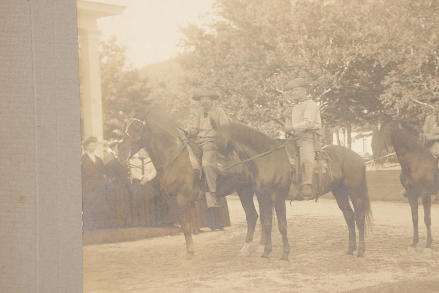 Lot 133 - Antique Boarded Photograph Of Armed Posse Of Cowboys On Horseback, Photographed By A. Garland Hall, White Mountains, Whitefield, New Hampshire