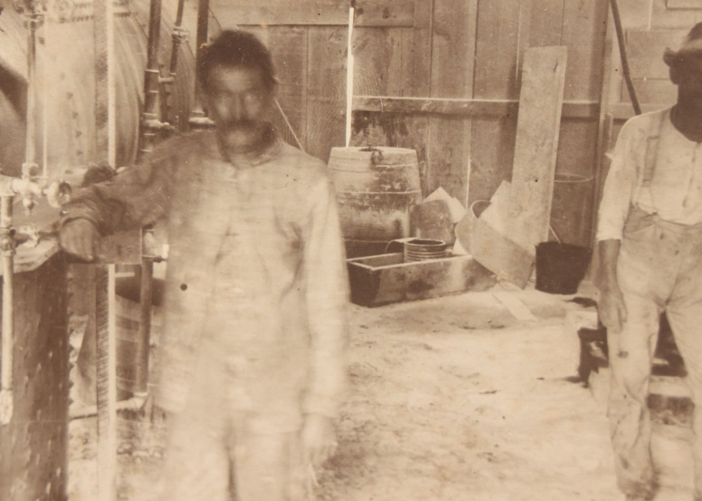 Lot 134 - Antique Boarded Occupational Photograph Of Two Filthy Workers Tending To An Industrial Boiler, Faint Pen Writing Indicates Date Of 1901-1902 And Other Information