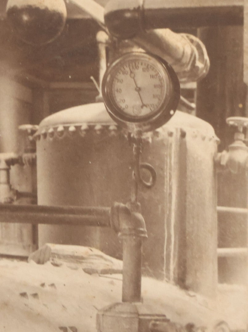 Lot 134 - Antique Boarded Occupational Photograph Of Two Filthy Workers Tending To An Industrial Boiler, Faint Pen Writing Indicates Date Of 1901-1902 And Other Information