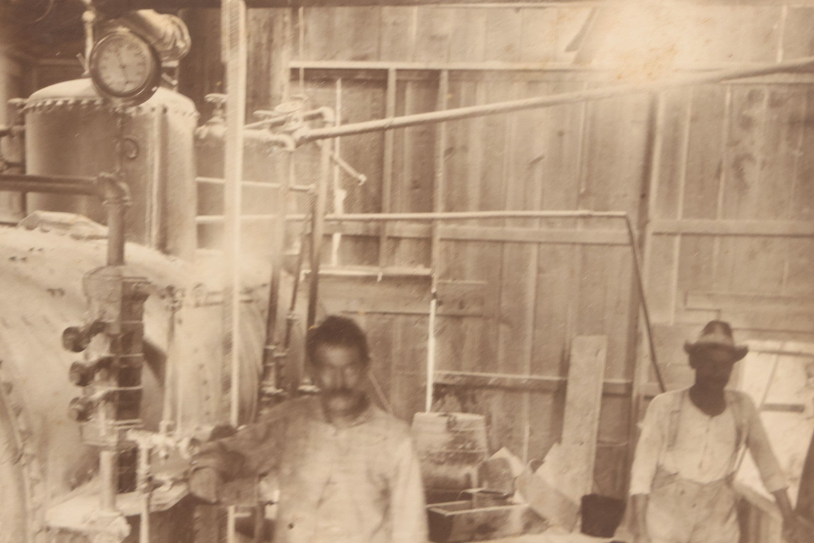 Lot 134 - Antique Boarded Occupational Photograph Of Two Filthy Workers Tending To An Industrial Boiler, Faint Pen Writing Indicates Date Of 1901-1902 And Other Information