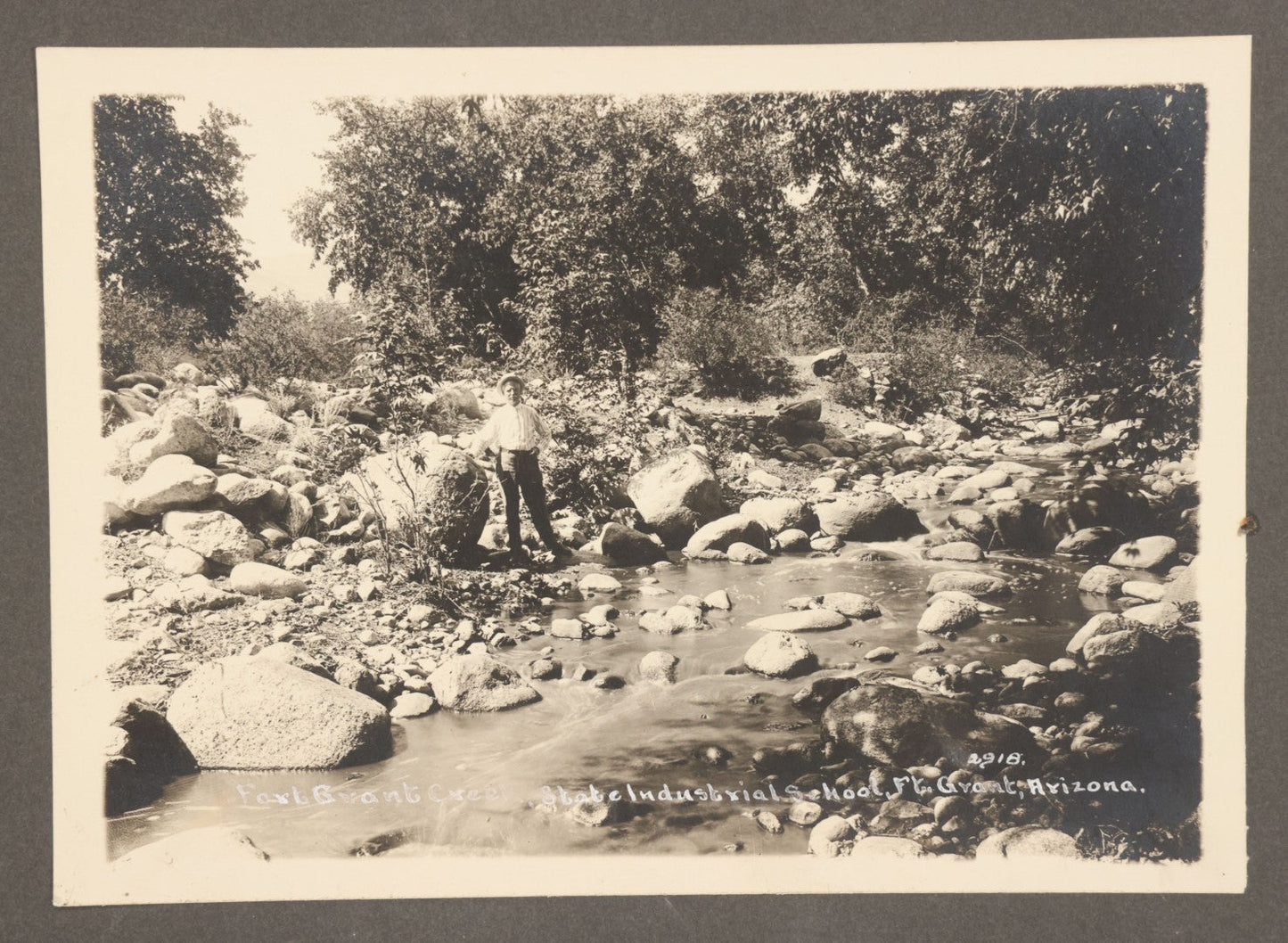 Lot 137 - Antique Boarded Photograph Of Man Posing At Fort Grant Creek, State Industrial School, Fort Grant, Arizona