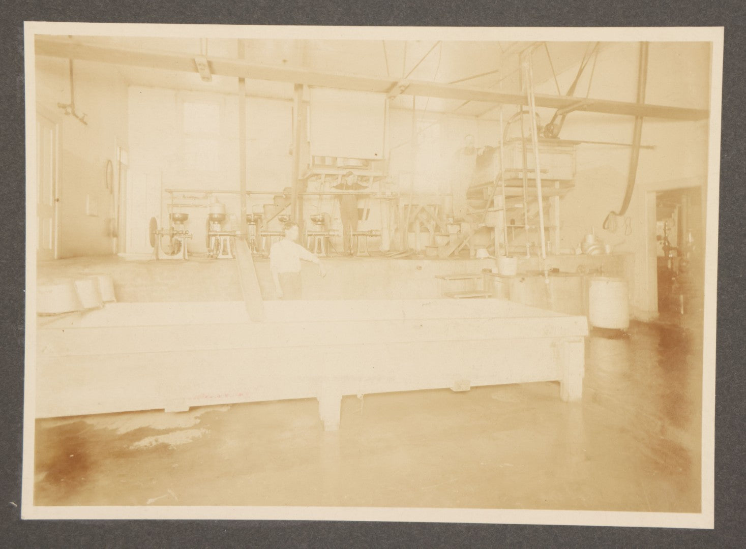 Lot 138 - Antique Boarded Occupational Photograph Of Workers Posing With Belt Driven Industrial Machinery In An Unknown Factory Setting