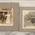 Lot 141 - Pair Of Antique Boarded Photographs Including Man And Woman Couple Posing Beside Early Automobile, Woman Does Not Look Thrilled And Man Seems To Know It, And Man Driving Away Without Her