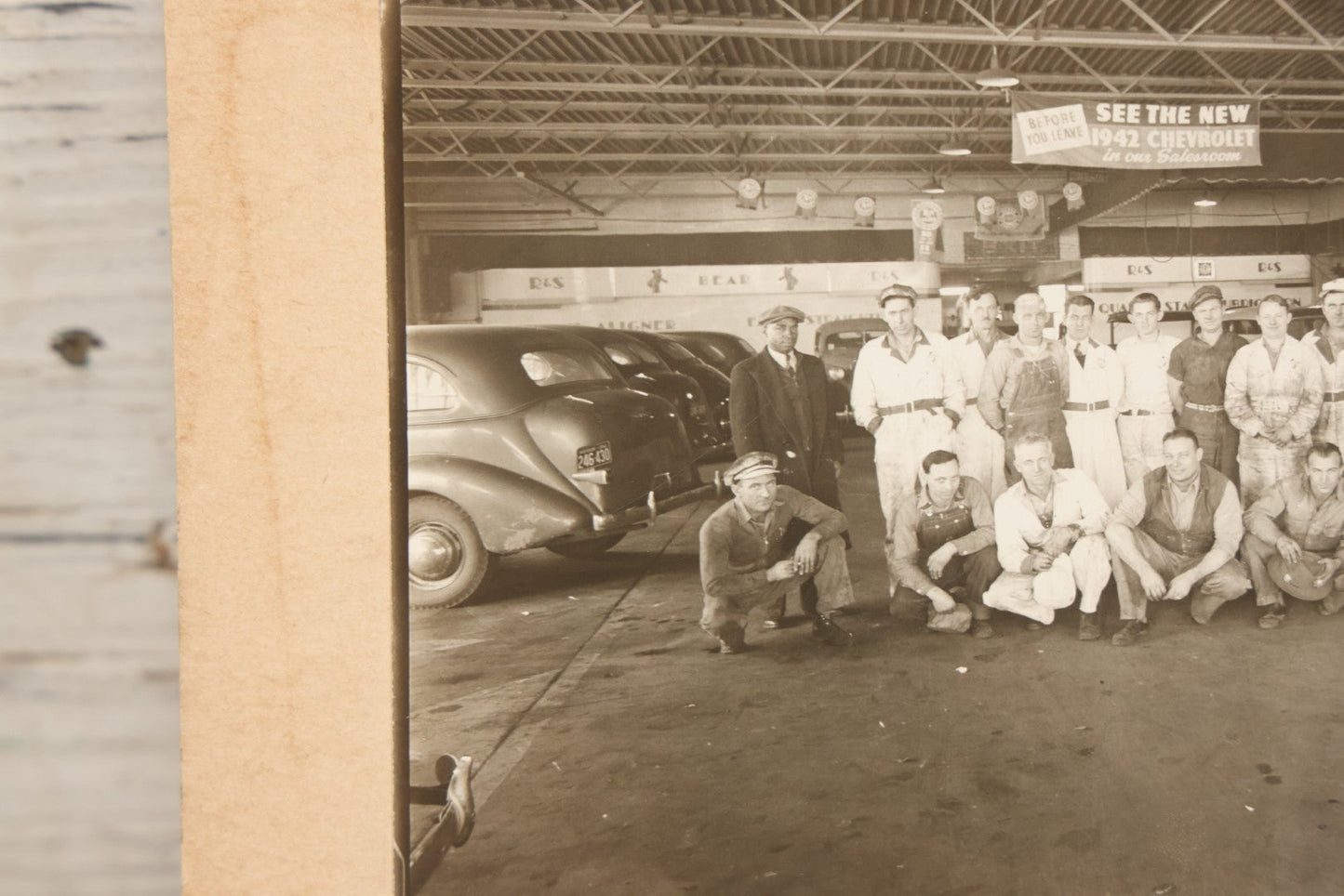 Lot 145 - Vintage Boarded Occupational Photograph Of Mechanics And Workers At A Chevrolet Dealership And Sales Room, Photo Taken On November 13, 1941, Photographed On Eastman Kodak Safety Film