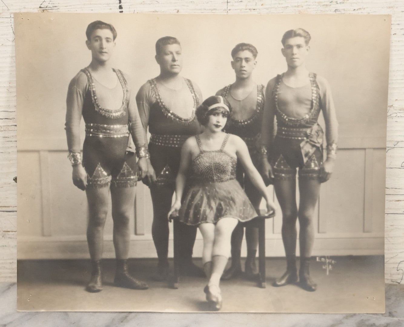 Lot 146 - Antique Promotional Photograph Of Family Of Circus Performers In Costume With Illegible Identification On Verso, Unmounted, Circa 1920