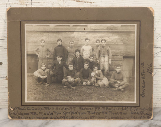 Lot 147 - Antique Boarded Photograph Of Early American Football Team Posing With Their White Pitbull Dog, With Score Information, Photo Taken In 1906 With Detailed Identification
