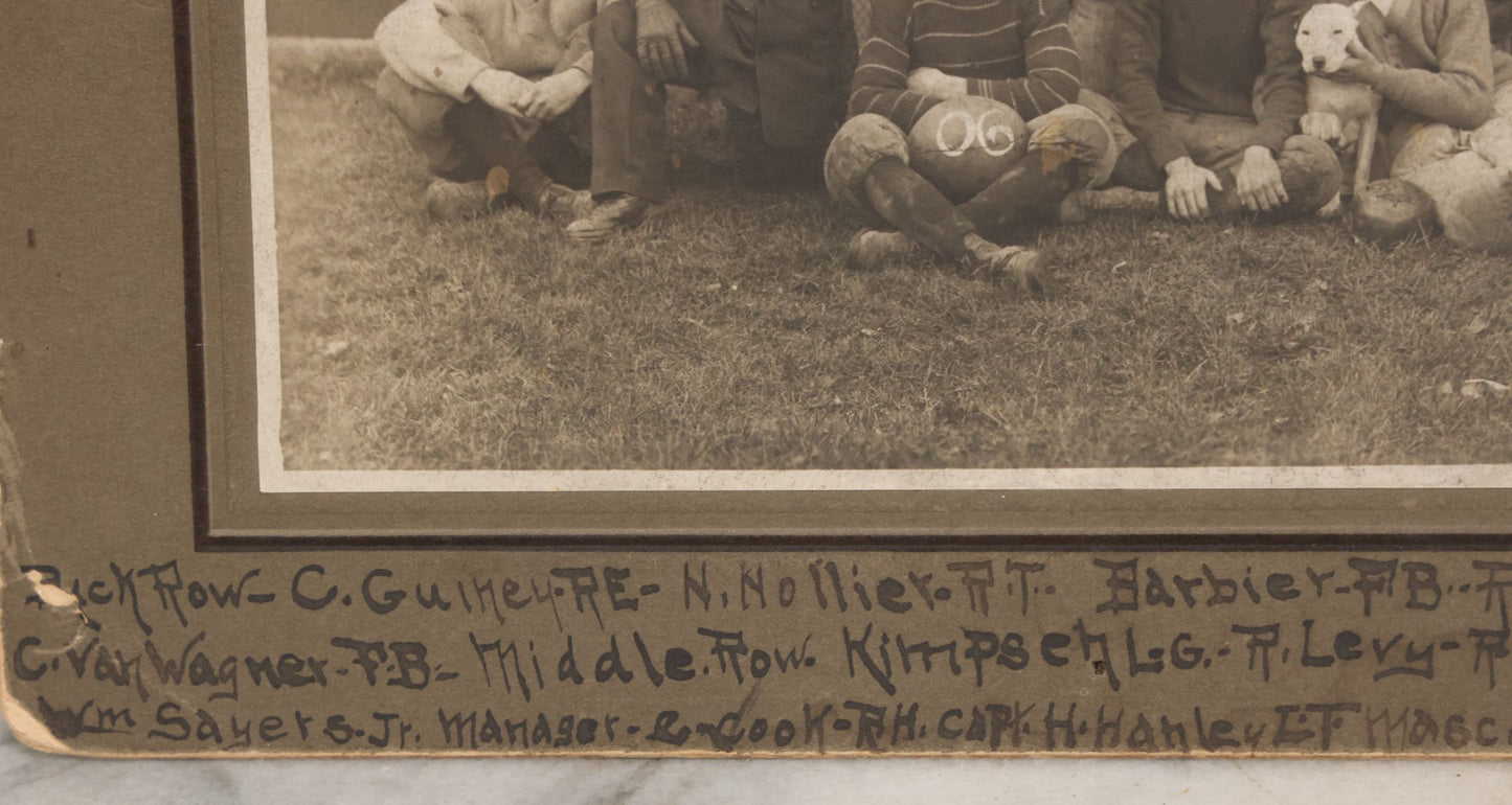 Lot 147 - Antique Boarded Photograph Of Early American Football Team Posing With Their White Pitbull Dog, With Score Information, Photo Taken In 1906 With Detailed Identification
