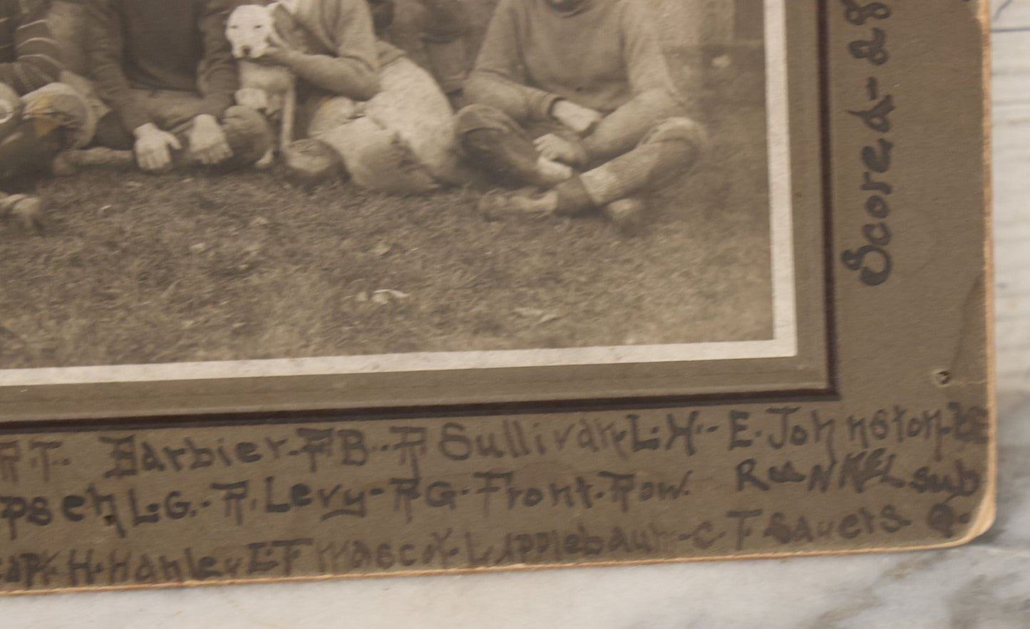 Lot 147 - Antique Boarded Photograph Of Early American Football Team Posing With Their White Pitbull Dog, With Score Information, Photo Taken In 1906 With Detailed Identification