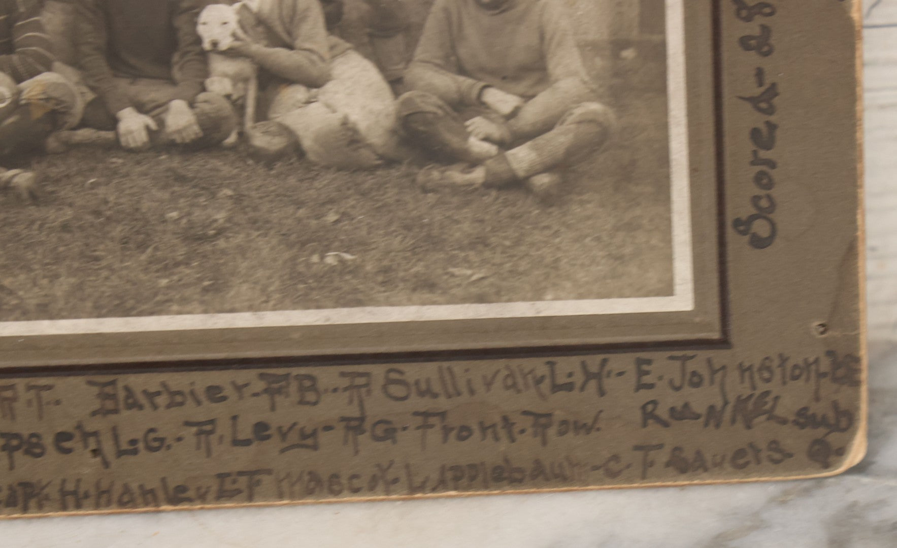 Lot 147 - Antique Boarded Photograph Of Early American Football Team Posing With Their White Pitbull Dog, With Score Information, Photo Taken In 1906 With Detailed Identification