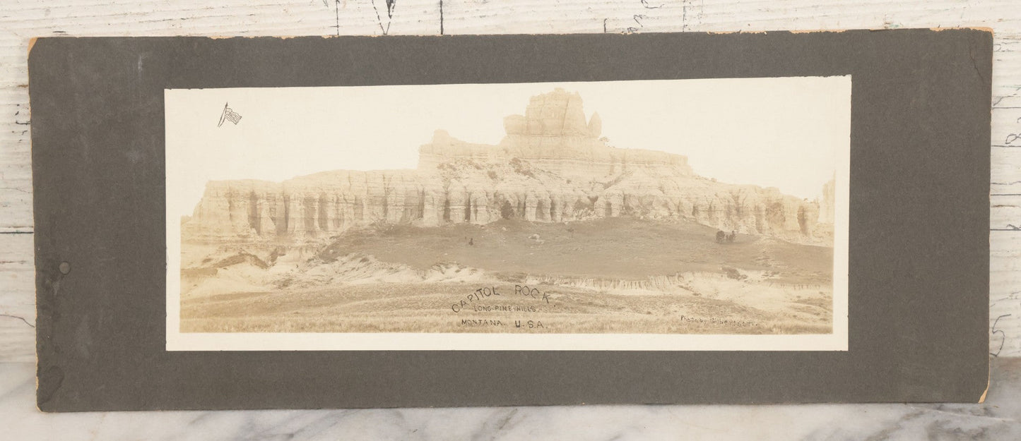 Lot 148 - Antique Boarded Panoramic Photograph Of Capitol Rock, Long Pine Hills, Montana, Photographed By Gilbertson