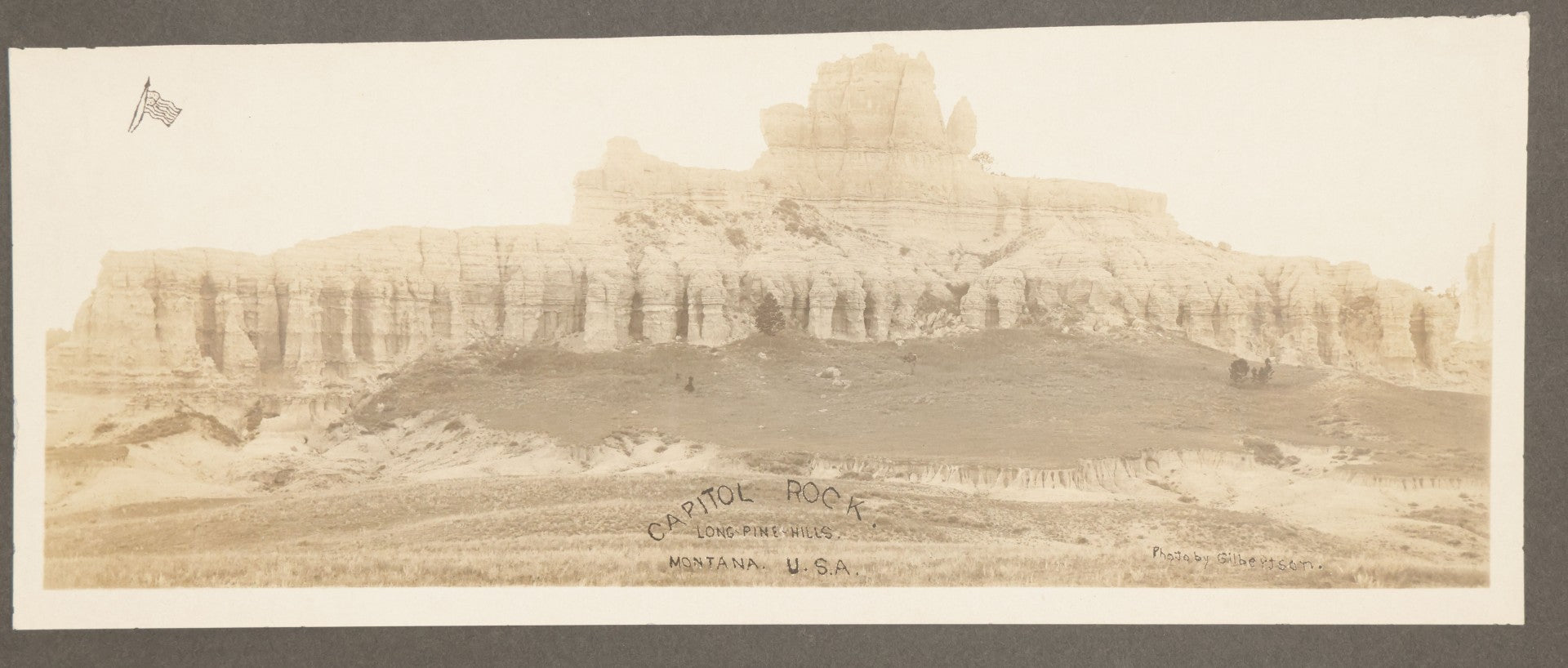 Lot 148 - Antique Boarded Panoramic Photograph Of Capitol Rock, Long Pine Hills, Montana, Photographed By Gilbertson