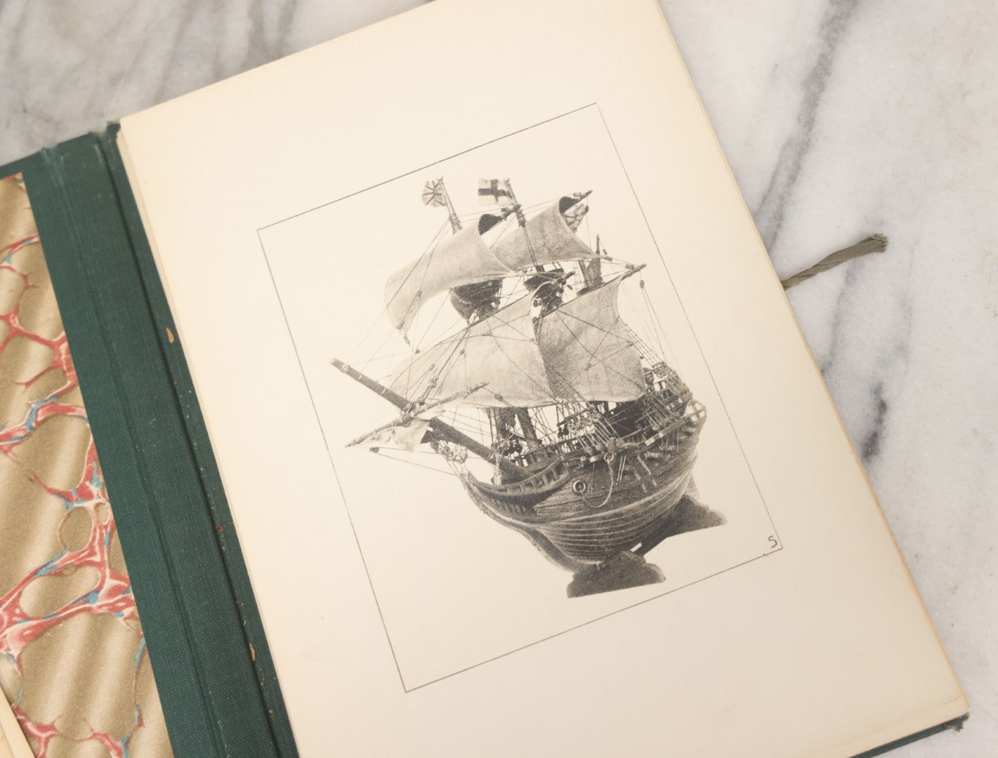 Lot 153 - "Quaint Ships Of Various Nations And Periods" Complete Antique Folio Collection Of 43 Loose Leaf Published Photographs Of Model Ships, With Identification Guide, Hand Lettered Spine, As Found