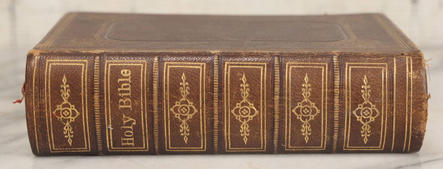 Lot 161 - "The Holy Bible Containing The Old And New Testaments, Translated Out Of The Original Tongues" Antique Leather Bound Book With Gilded Cover Decorations, Gilded Fore Edge, American Bible Society, Publisher, New York, 1873