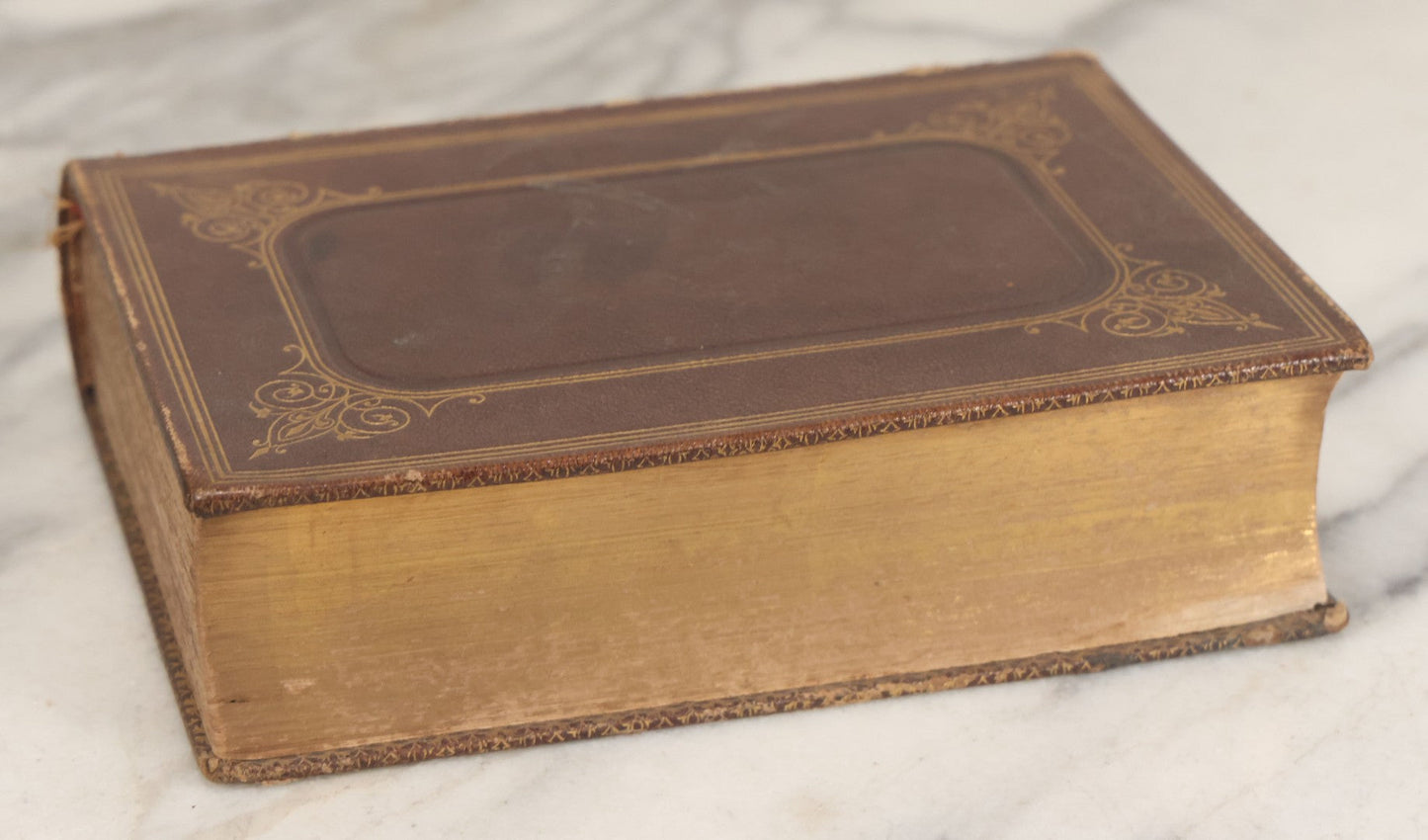 Lot 161 - "The Holy Bible Containing The Old And New Testaments, Translated Out Of The Original Tongues" Antique Leather Bound Book With Gilded Cover Decorations, Gilded Fore Edge, American Bible Society, Publisher, New York, 1873