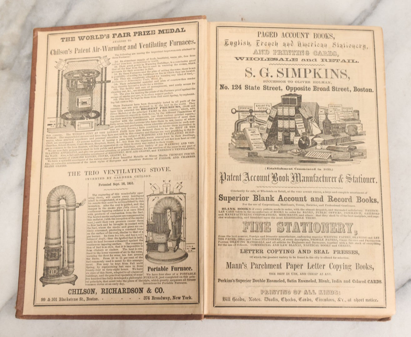 Lot 163 - "Massachusetts Register For The Year 1854" Antique Book Of Laws And Useful Information Including Numerous Detailed Advertisements And Graphics, George Adams, Publisher, Boston