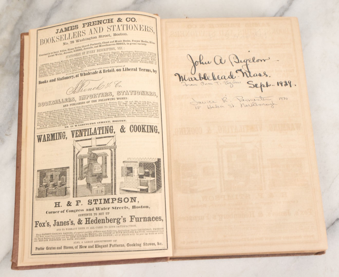 Lot 163 - "Massachusetts Register For The Year 1854" Antique Book Of Laws And Useful Information Including Numerous Detailed Advertisements And Graphics, George Adams, Publisher, Boston
