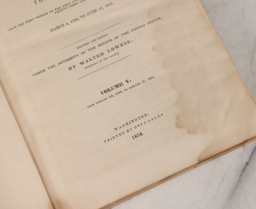 Lot 164 - "Documents, Legislative And Executive, [...] In Relation To The Public Lands" Early American Congressional Reference Volume Edited By Walter Lowrie, Secretary Of The Senate, Duff Green, Printer, Washington, 1834, Note Cover Mostly Detached