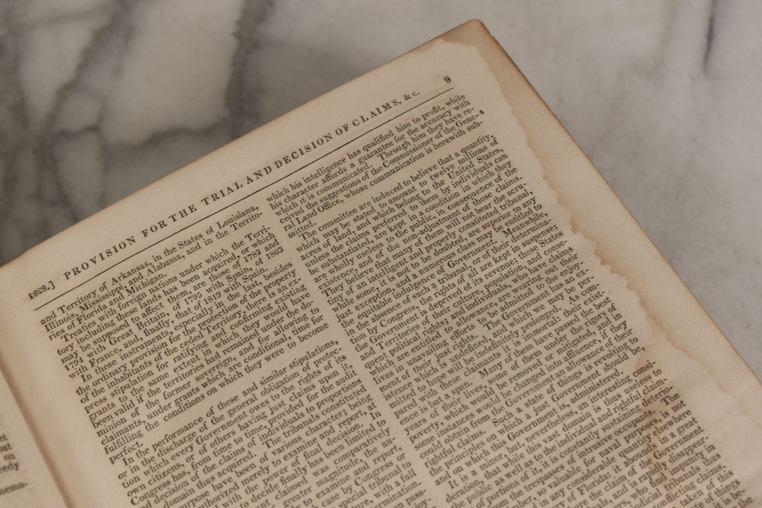 Lot 164 - "Documents, Legislative And Executive, [...] In Relation To The Public Lands" Early American Congressional Reference Volume Edited By Walter Lowrie, Secretary Of The Senate, Duff Green, Printer, Washington, 1834, Note Cover Mostly Detached