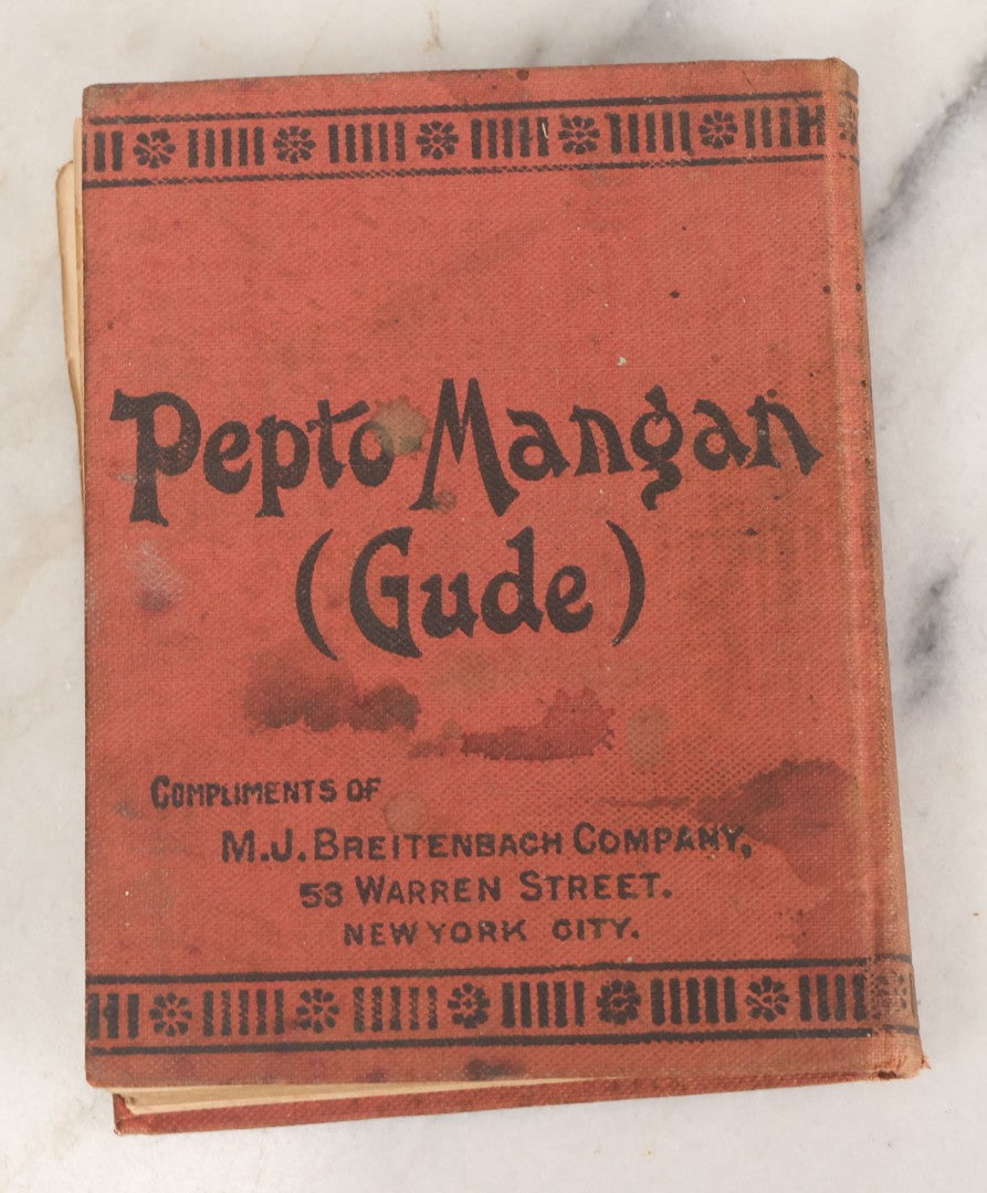 Lot 167 - "Physicians Daily Memorandum For 1906" Antique Doctor's Notebook, Repurposed For 1921, With Handwritten Notes, Advertisement For Pepto-Mangan, Compliments Of M.J. Breitenbach Company, New York City 